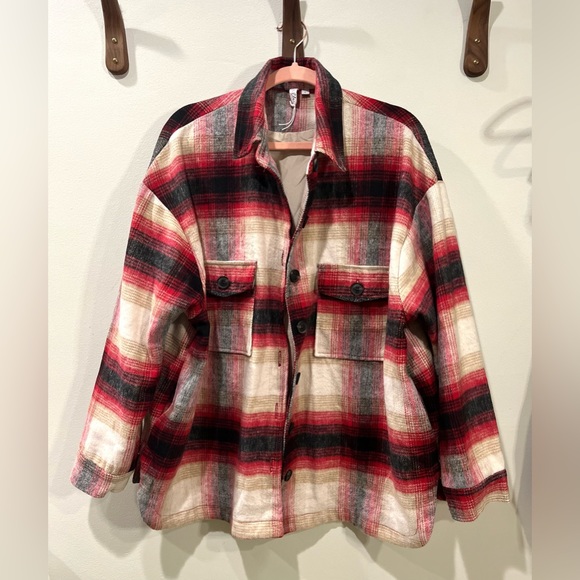 Elan Riley Plaid Jacket Red Black Cream Button Front Size L - Picture 4 of 11